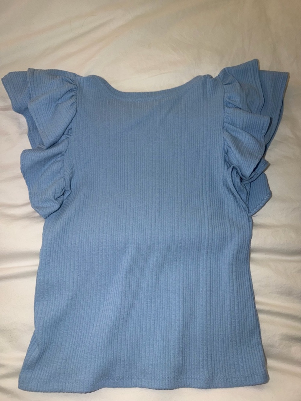 Zara Light Blue Ruffle Sleeve Ribbed Top - Picture 3 of 3